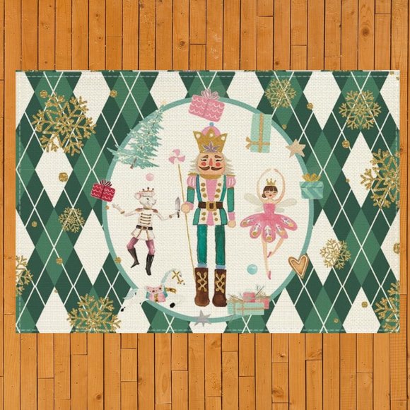 Nutcracker Placemats Christmas Decor Xmas Holiday Green Table Decorations Set 4 - Picture 8 of 12